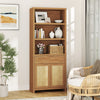 ARKANTOS Rattan 5 Shelf Bookcase with Doors Adjustable Shelf and Storage Cabinet