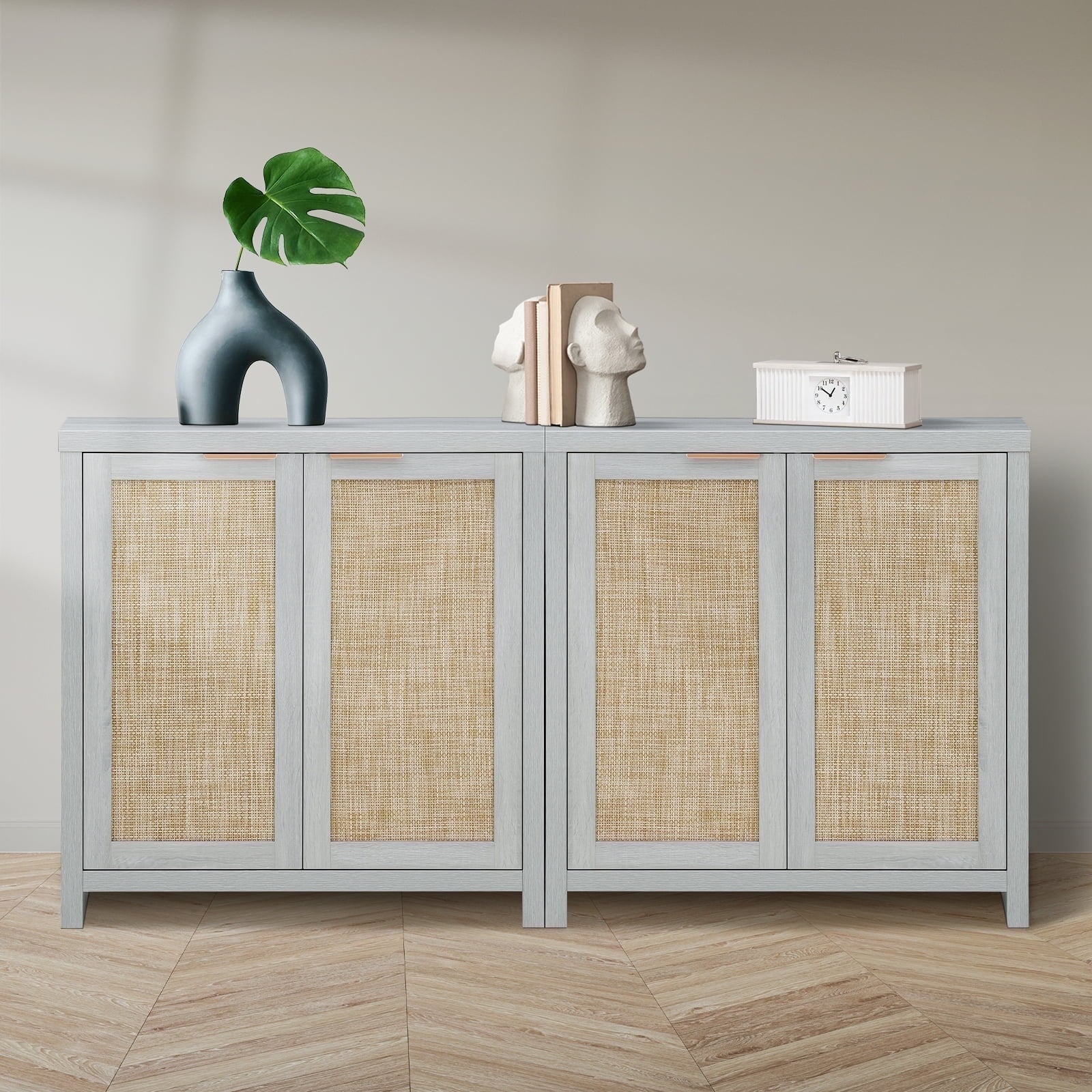 ARKANTOS Rattan Sideboard Buffet Cabinet, Farmhouse Storage Cabinet with Doors