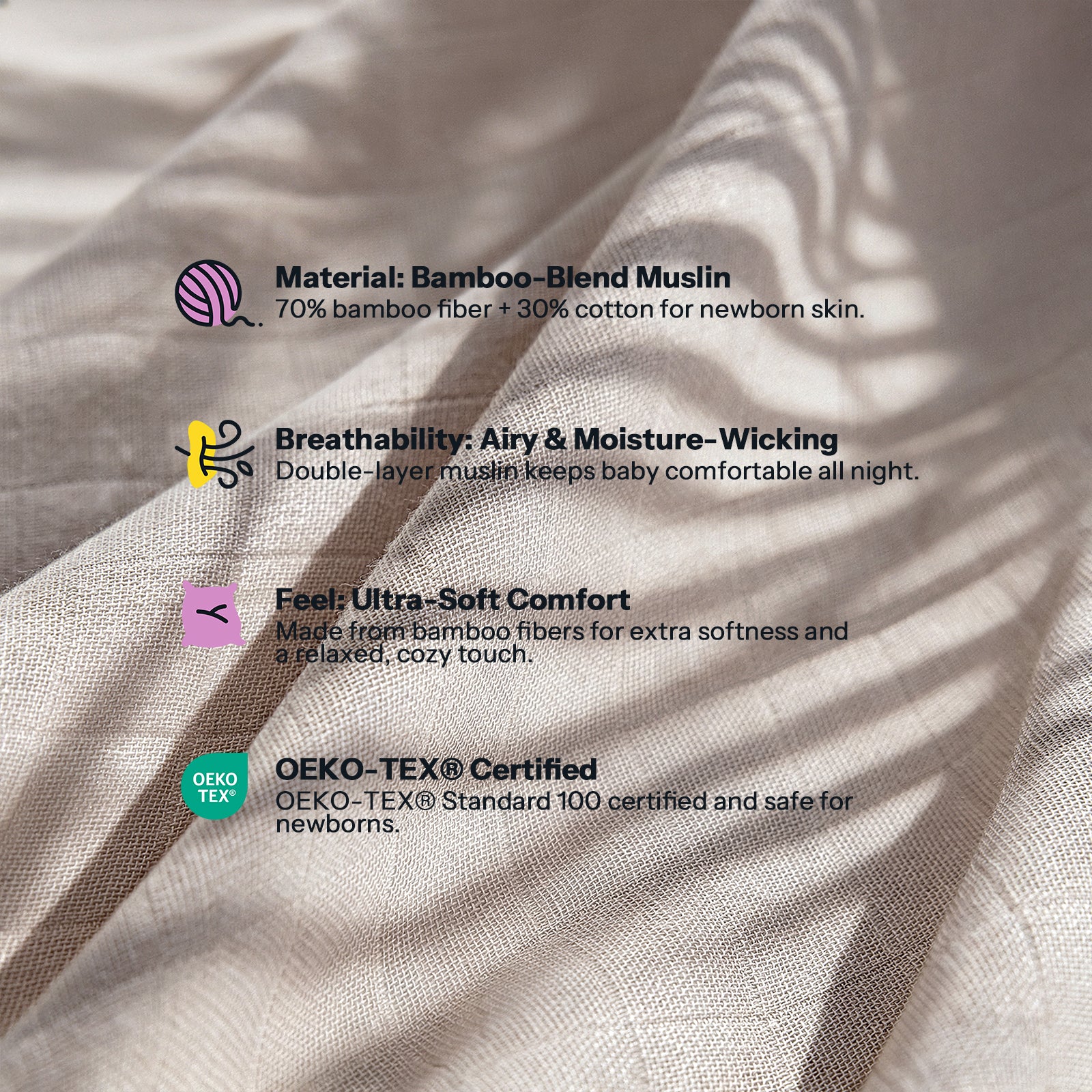 HARPPA Muslin Baby Bassinet Sheets 2 Pack, Breathable Bamboo Viscose Cotton, 32.68
