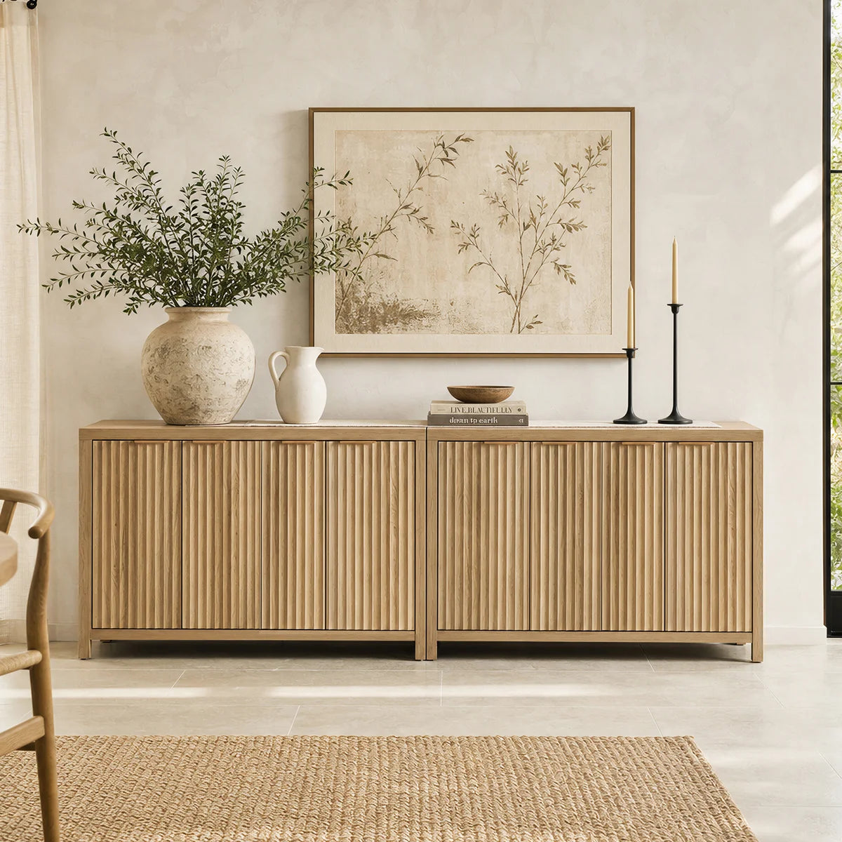 ARKANTOS Fluted Sideboard Buffet Cabinet with 4 Doors, 56