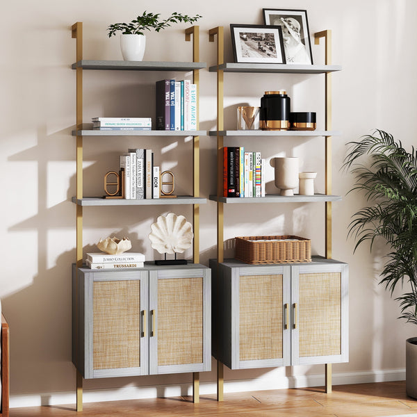 ARKANTOS Ladder Bookshelf 5 Tier Adjustable Shelf Rattan Cabinet Wall Mounted Shelves