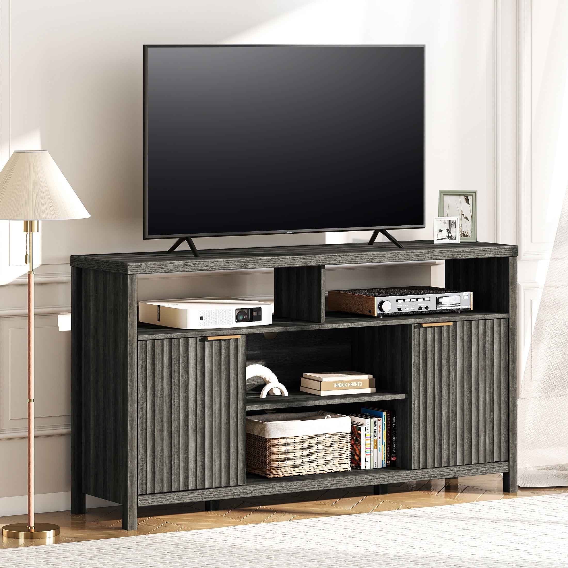ARKANTOS Tv Stands for 65 Inch Tv Wave Pattern Adjustable Shelf with Storage Cabinets