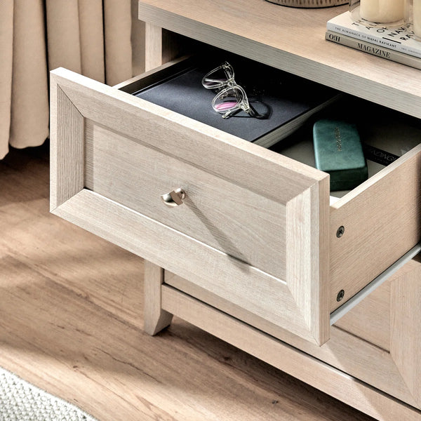 ARKANTOS 25" Farmhouse Nightstand with 2 Drawers, Sofa End Table with Metal Handle, Natural Wood Night Stand Bedside Table for Bedroom Living Room, Oak