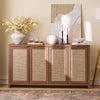 ARKANTOS Sideboard Buffet Cabinet, Rattan Cabinet with Adjustable Shelves, Boho Buffet Table Console Cabinets with 4 Doors, Farmhouse Cabinet for Entryway Living Room