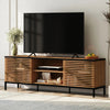 ARKANTOS Modern TV Stand for 75" TV, Grille Striped Doors Media Console