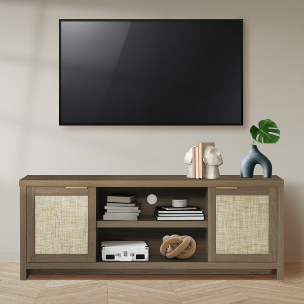 ARKANTOS Rattan TV Stand for Tvs up to 65 inch, Wood Media Console for Living Room