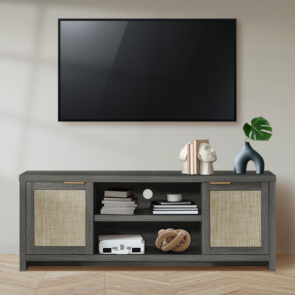 ARKANTOS Rattan TV Stand for Tvs up to 65 inch, Wood Media Console for Living Room