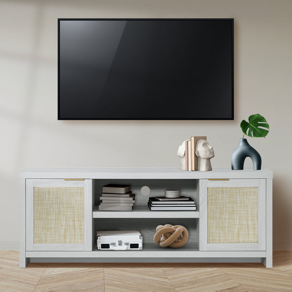 ARKANTOS Rattan TV Stand for Tvs up to 65 inch, Wood Media Console for Living Room