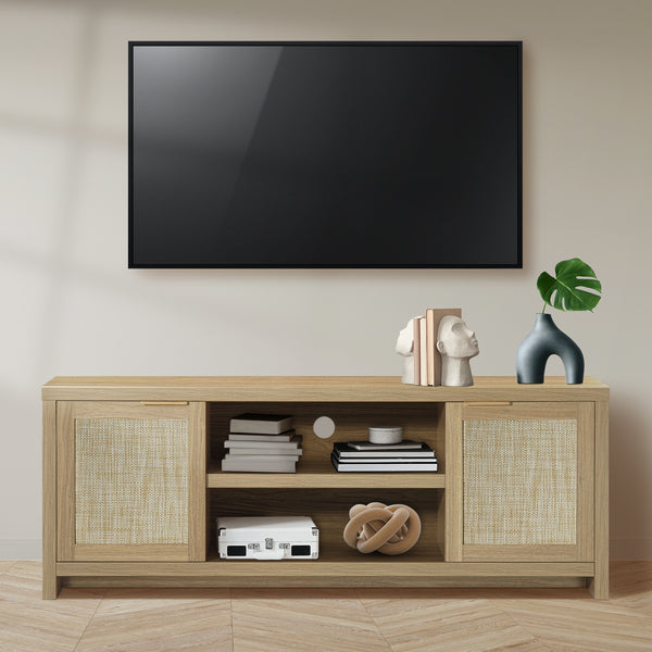 ARKANTOS Rattan TV Stand for Tvs up to 65 inch, Wood Media Console for Living Room