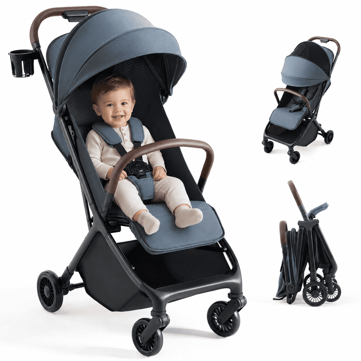 HARPPA Lightweight Baby Stroller for Toddlers, One-Hand Fold & Self-Standing, 15.4 lbs