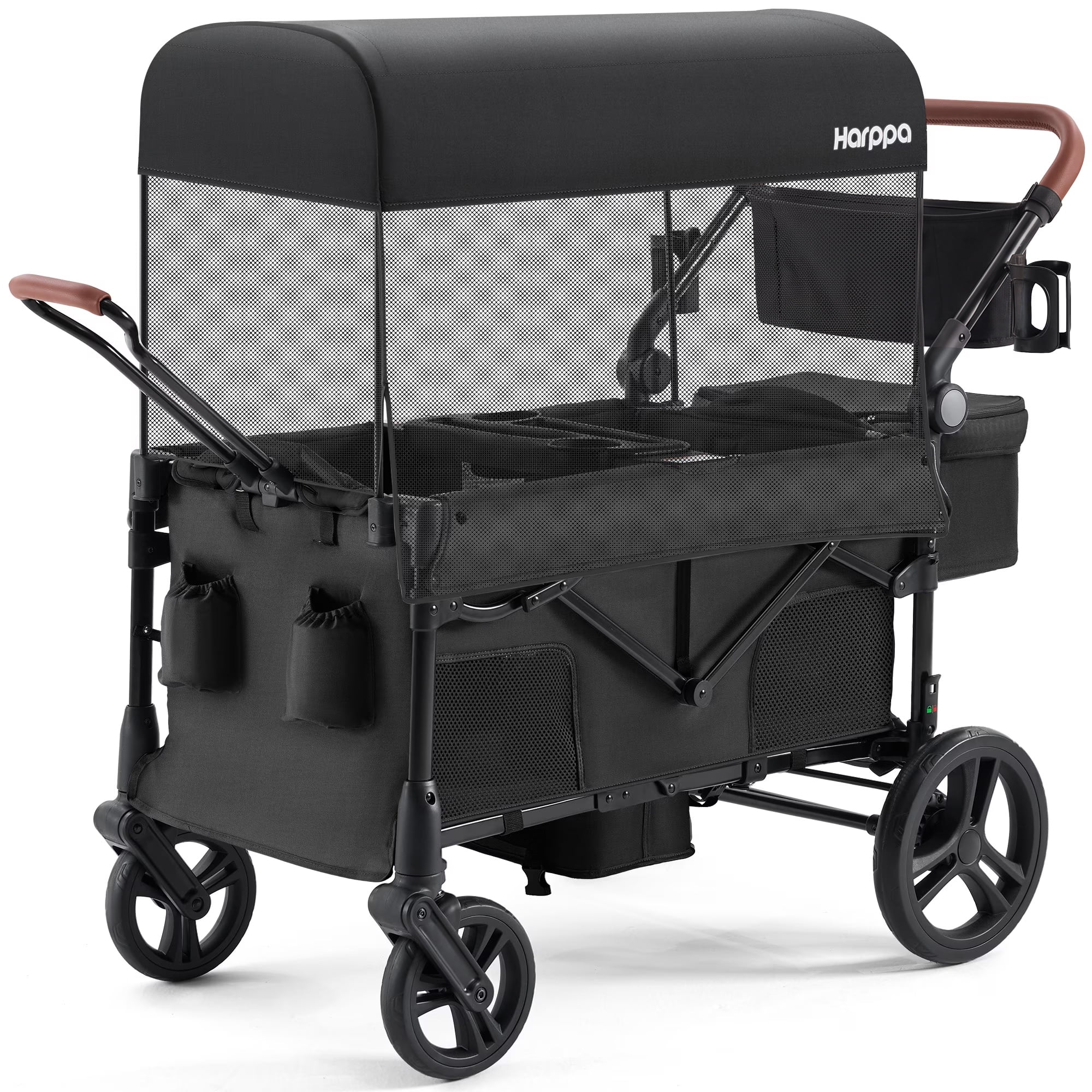HARPPA Foldable Wagon Stroller for 2 Toddlers with Pull & Push Handle, Canopy, 32.9lbs