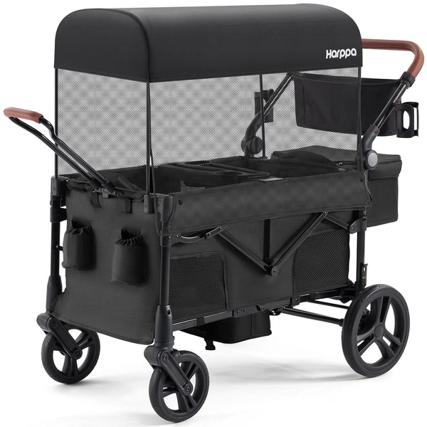 HARPPA Foldable Wagon Stroller for 2 Toddlers with Pull & Push Handle, Canopy, 32.9lbs