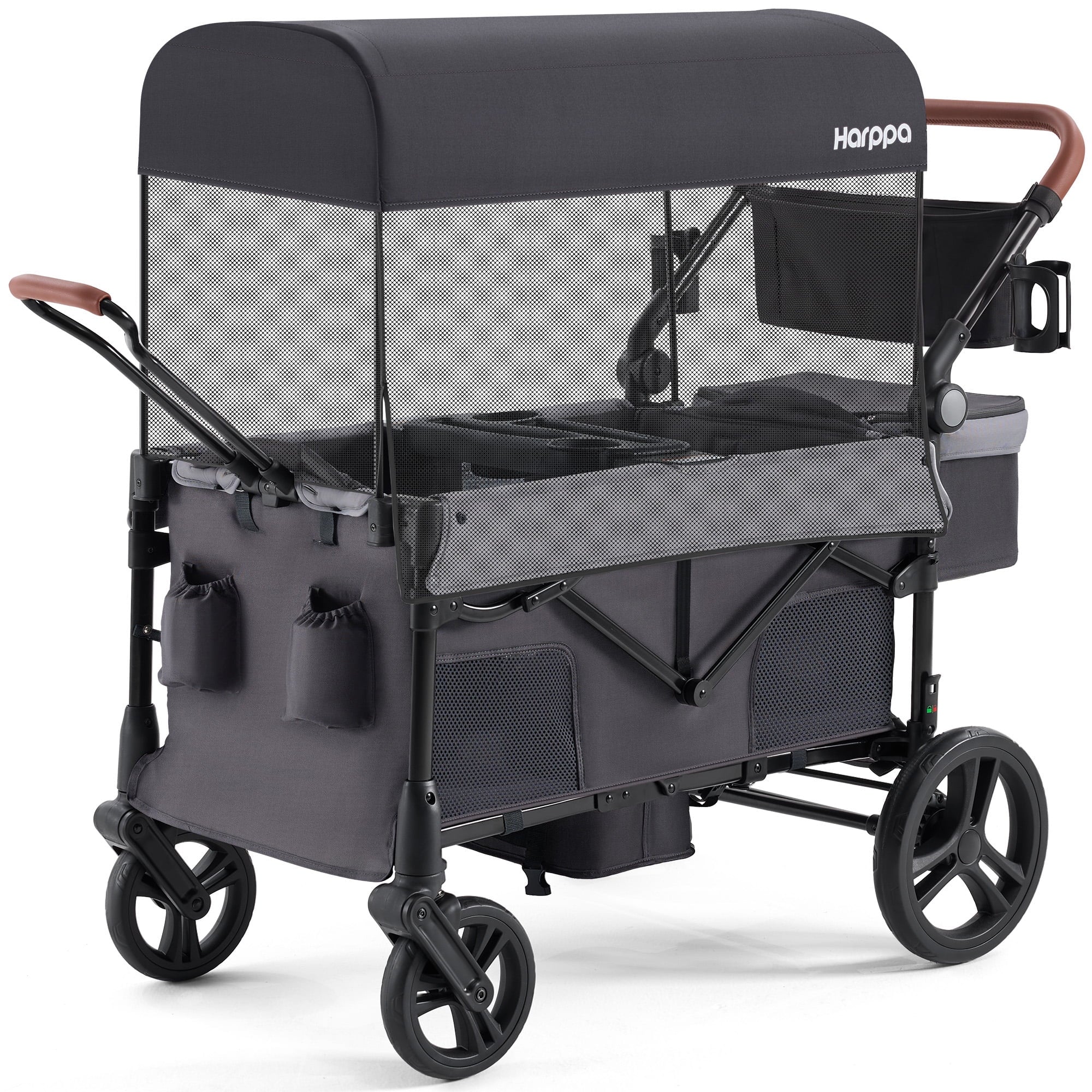 HARPPA Foldable Wagon Stroller for 2 Toddlers with Pull & Push Handle, Canopy, 32.9lbs
