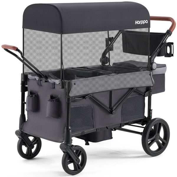 HARPPA Foldable Wagon Stroller for 2 Toddlers with Pull & Push Handle, Canopy, 32.9lbs