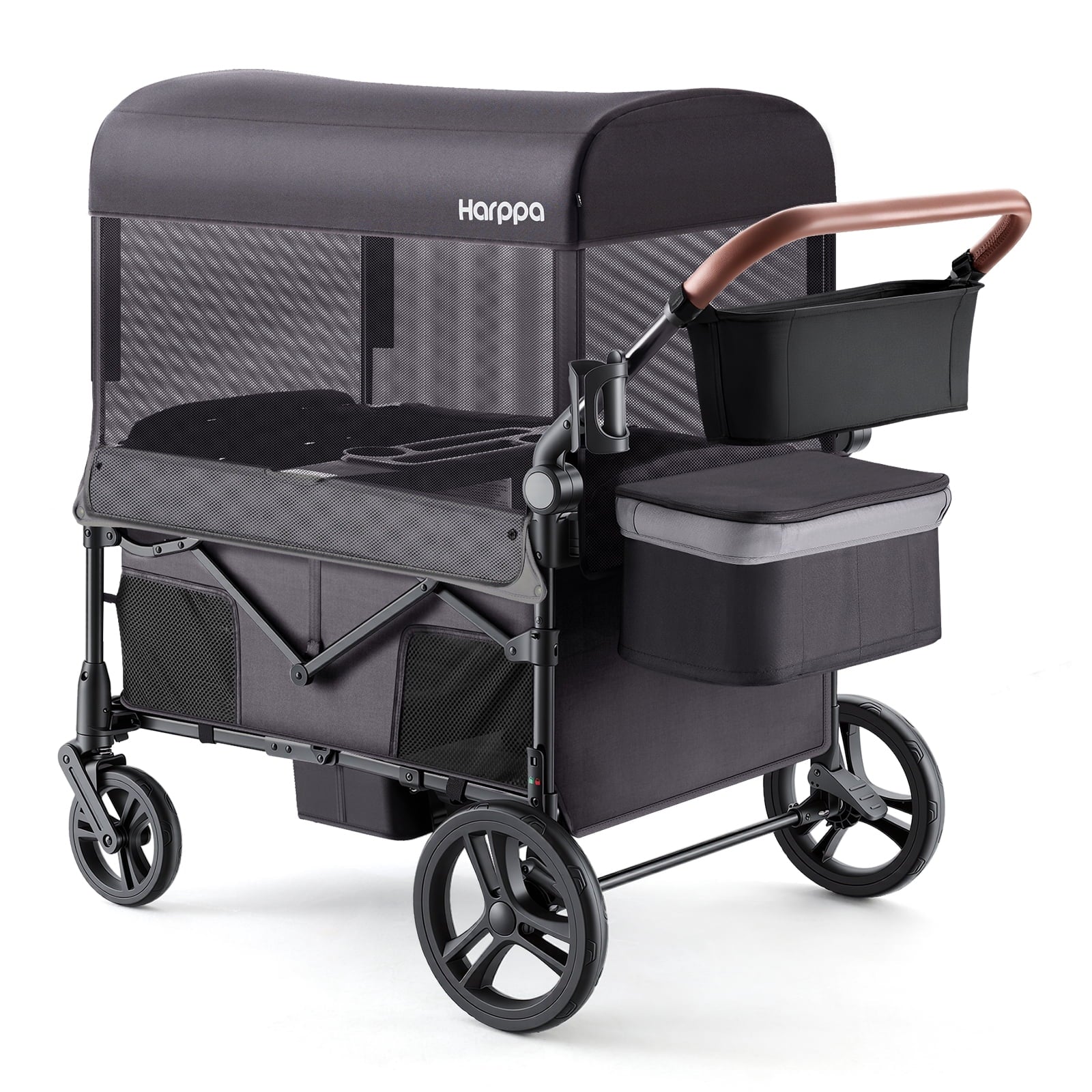 HARPPA Foldable Wagon Stroller for 4 Kids with 5-Point Harness, Canopy