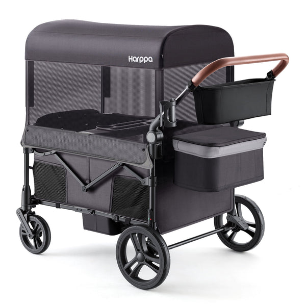 HARPPA Foldable Wagon Stroller for 4 Kids with 5-Point Harness, Canopy