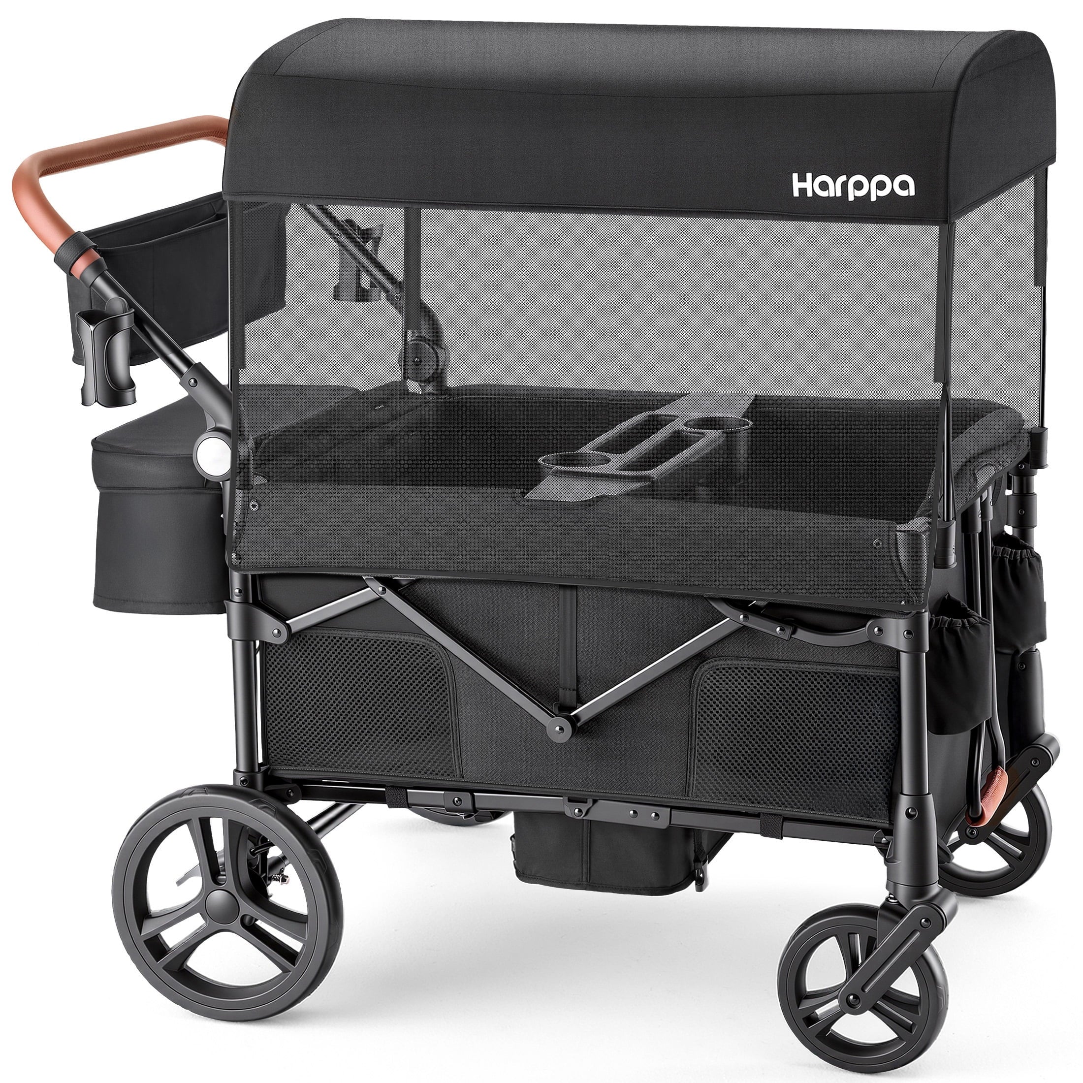 HARPPA Foldable Wagon Stroller for 4 Kids with 5-Point Harness, Canopy