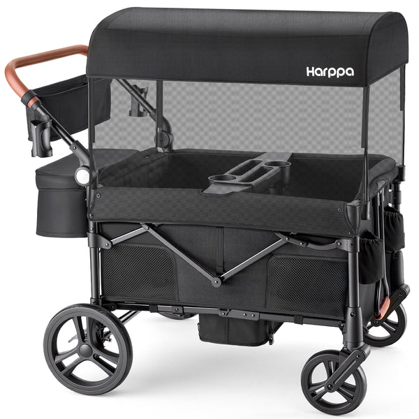 HARPPA Foldable Wagon Stroller for 4 Kids with 5-Point Harness, Canopy