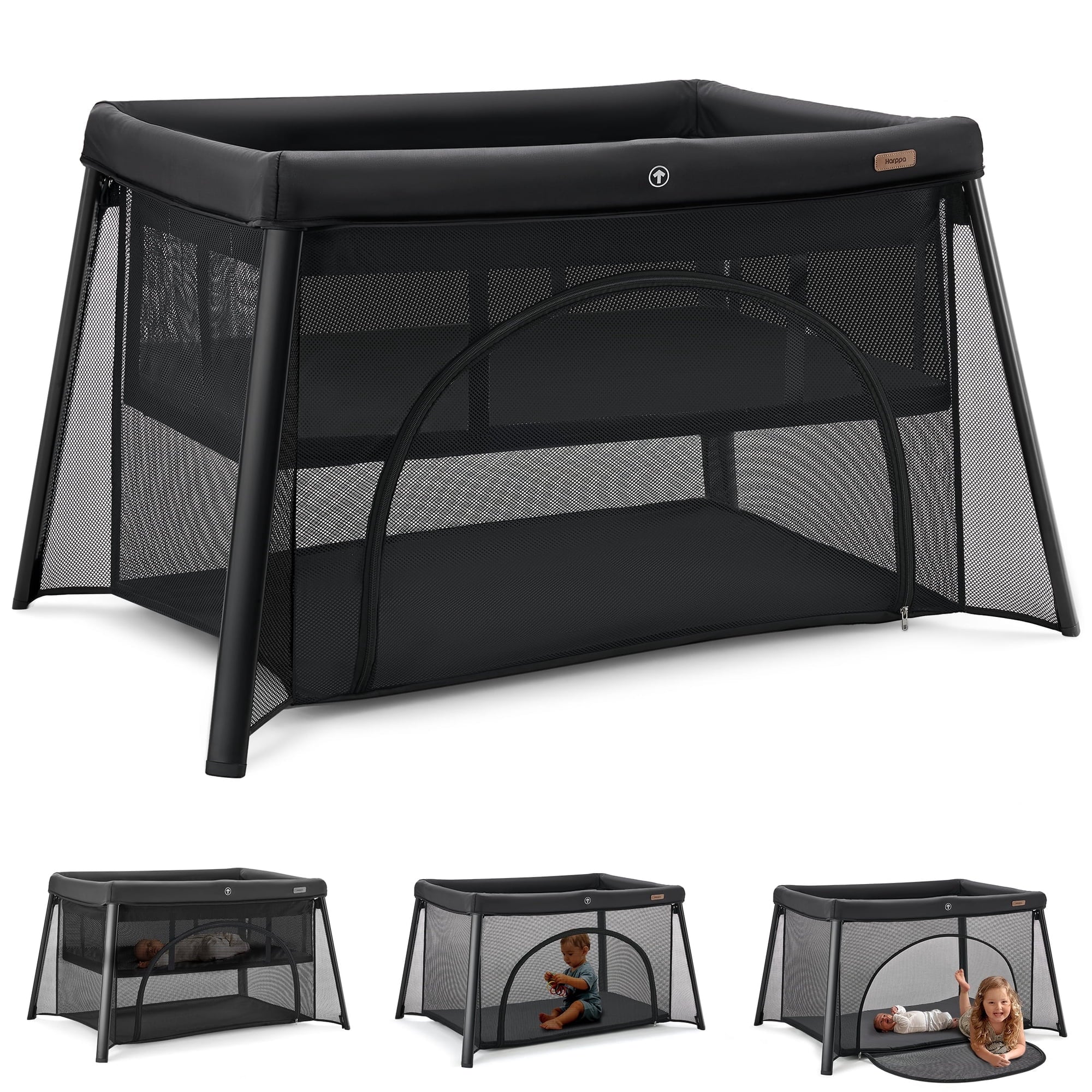 HARPPA Portable Travel Crib with Mattress, Foldable Playard for Baby and Toddler, 11lbs