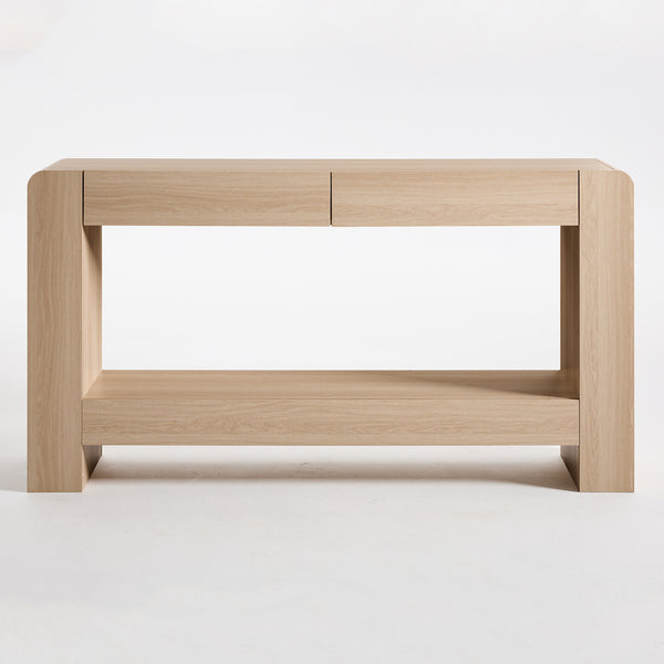 ARKANTOS 63" Farmhouse Console Table with 2 Drawers, Wooden Entryway Table with Open Storage Shelf, Long Narrow Sofa Table for Living Room, Hallway, Oak