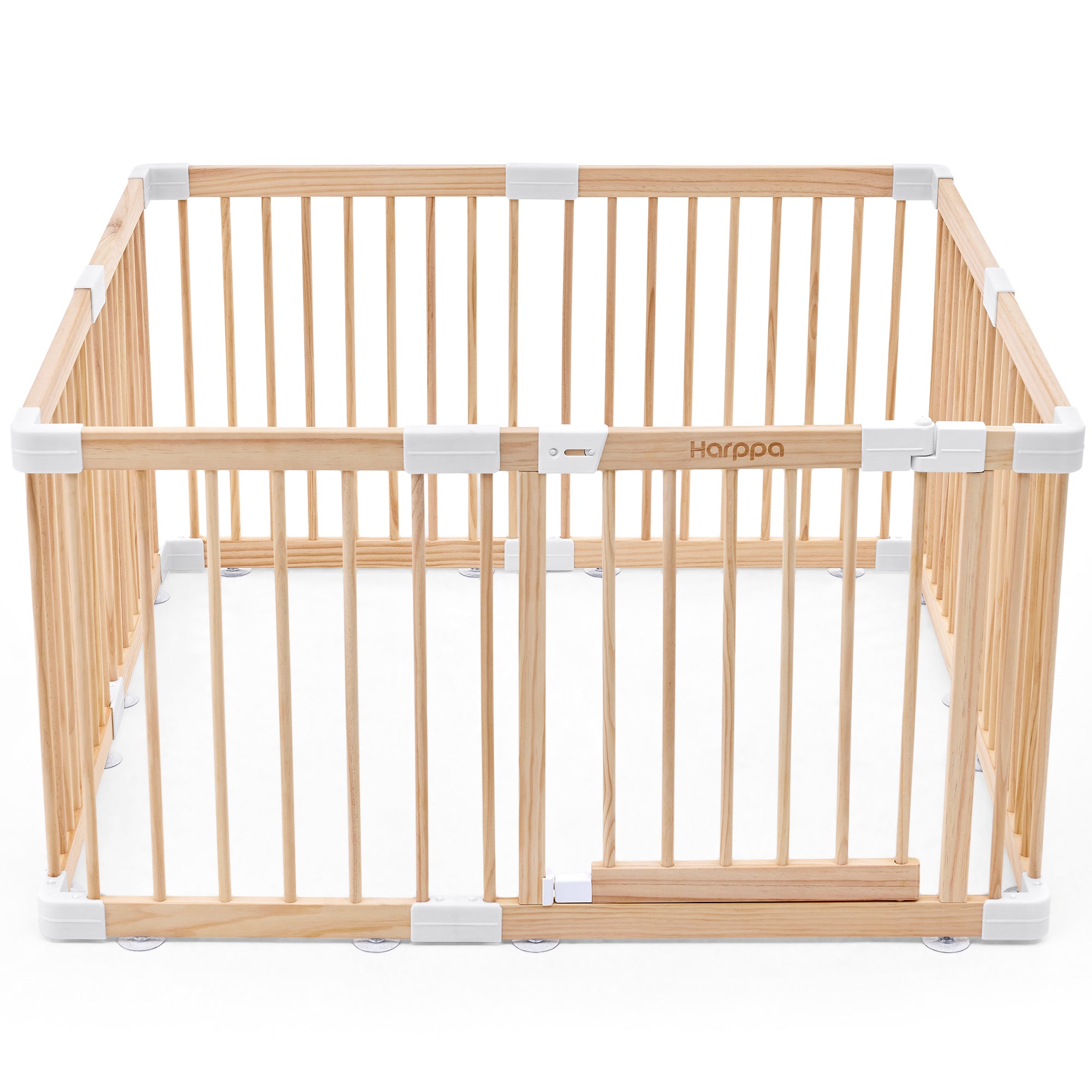 HARPPA Wooden Baby Playpen with Gate, Adjustable Panel Play Yard Fence for Toddlers