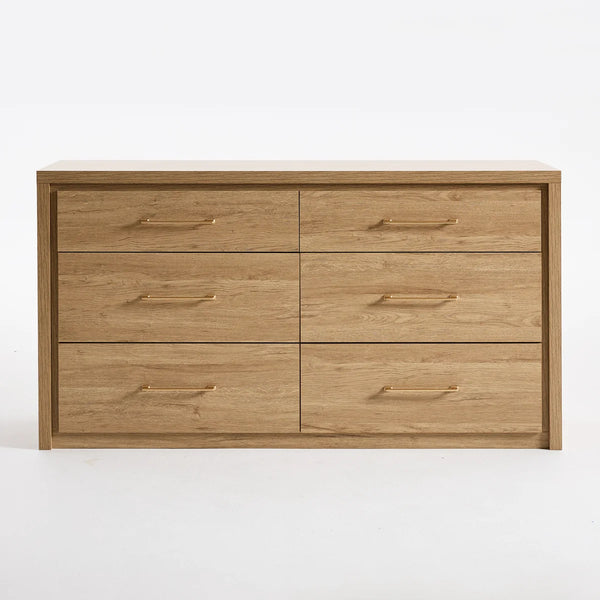ARKANTOS Dresser for Bedroom, 6 Drawer Double Dresser, Modern Chest of Drawers with Deep Drawers, Wooden TV Stand for Living Room, Hallway, Gold