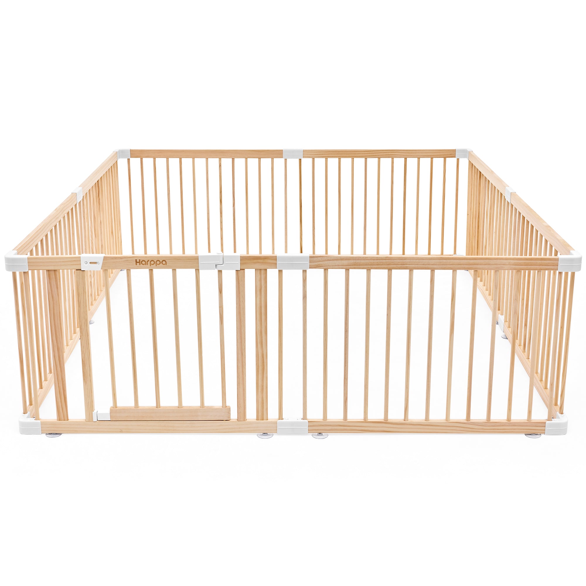 HARPPA Wooden Baby Playpen with Gate, Adjustable Panel Play Yard Fence for Toddlers