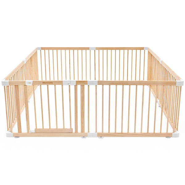 HARPPA Wooden Baby Playpen with Gate, Adjustable Panel Play Yard Fence for Toddlers