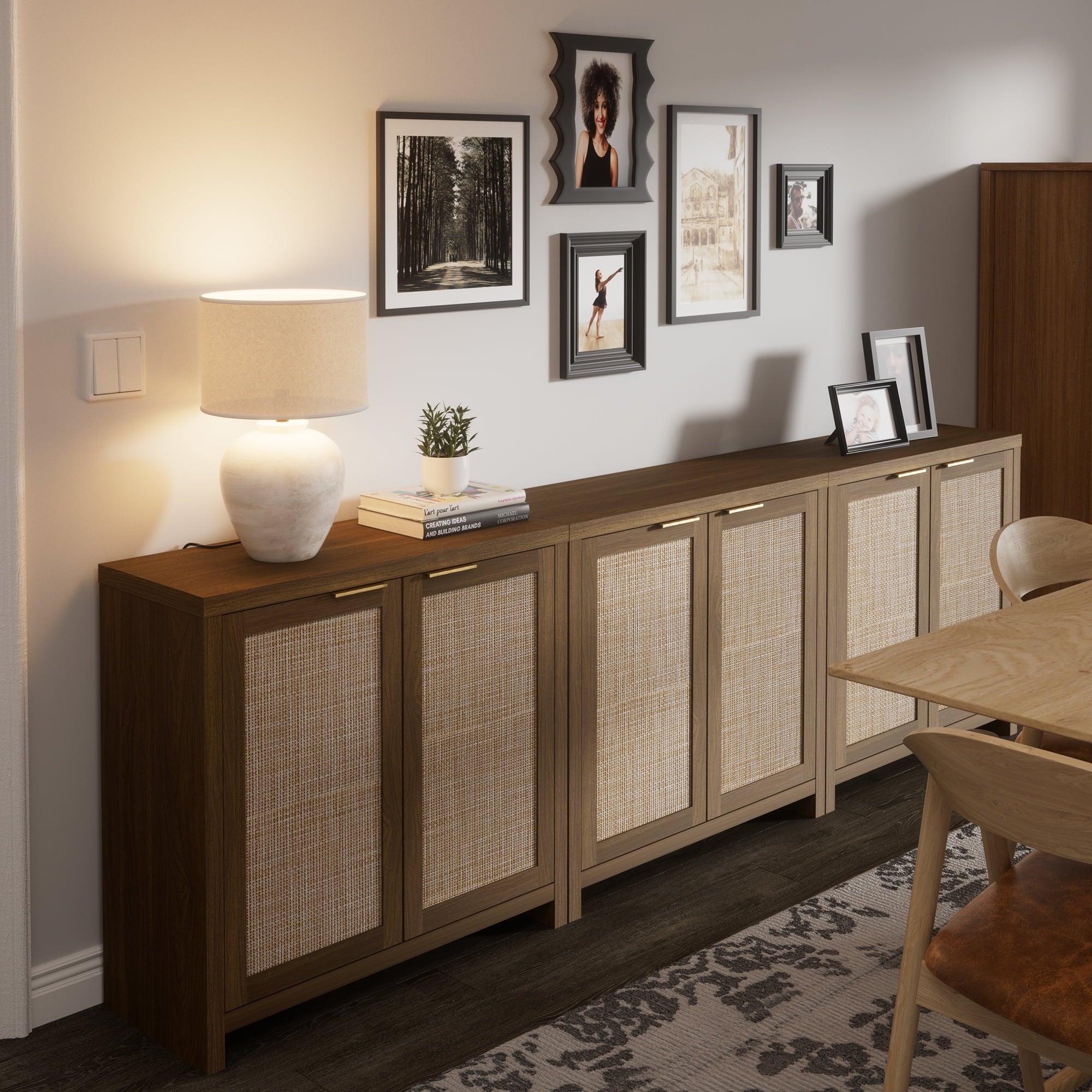 ARKANTOS Rattan Sideboard Buffet Cabinet, Farmhouse Storage Cabinet with Doors