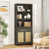 ARKANTOS Rattan 5 Shelf Bookcase with Doors Adjustable Shelf and Storage Cabinet