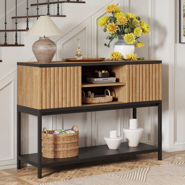 ARKANTOS Modern Console Table with Storage and Grille Doors, Entryway Sofa Table