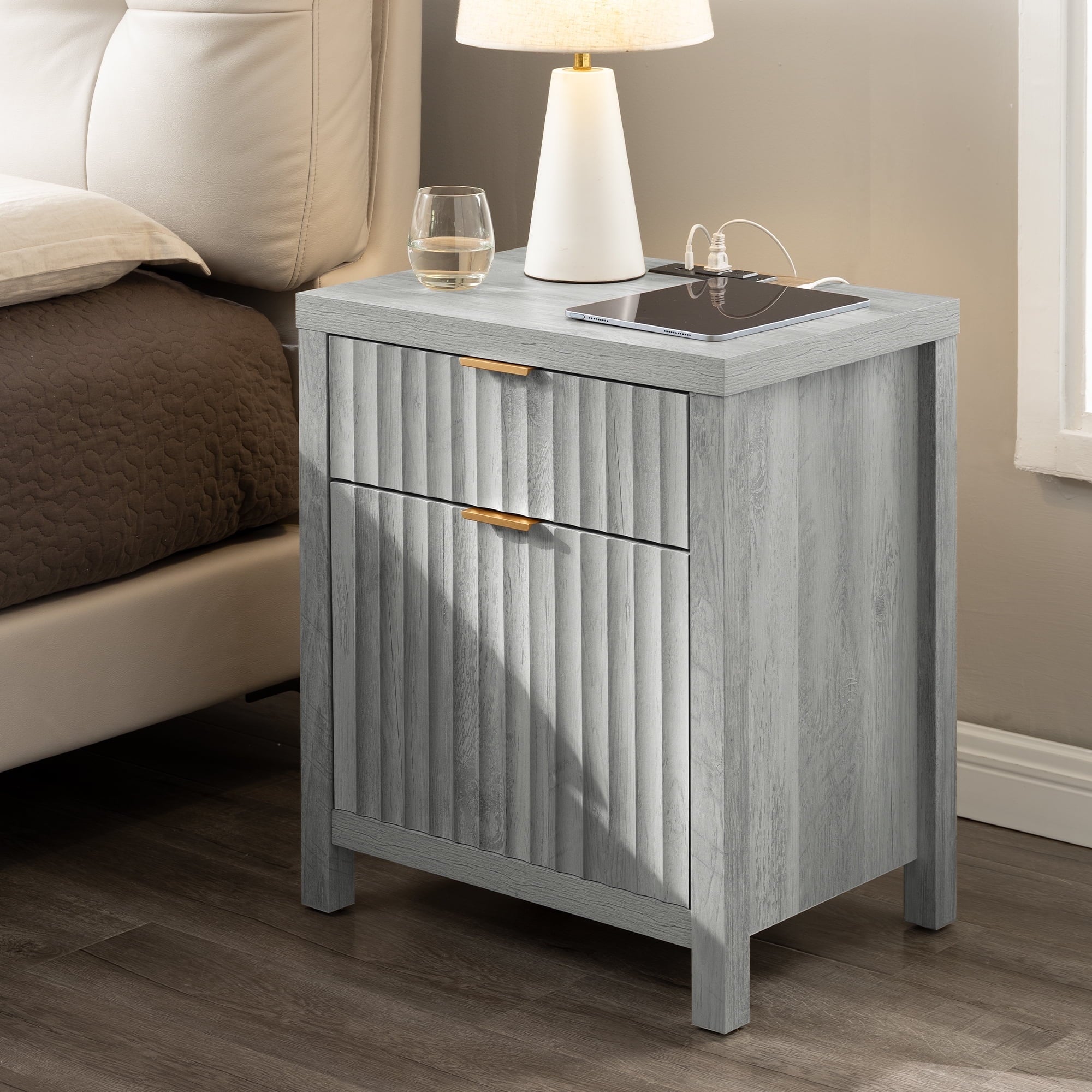 ARKANTOS 2 Drawer Nightstand with Charging Station