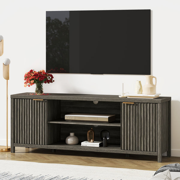 ARKANTOS Mid-Century Modern TV Stand for TVs up to 75 inch, Wave Pattern Doors and Open Shelves