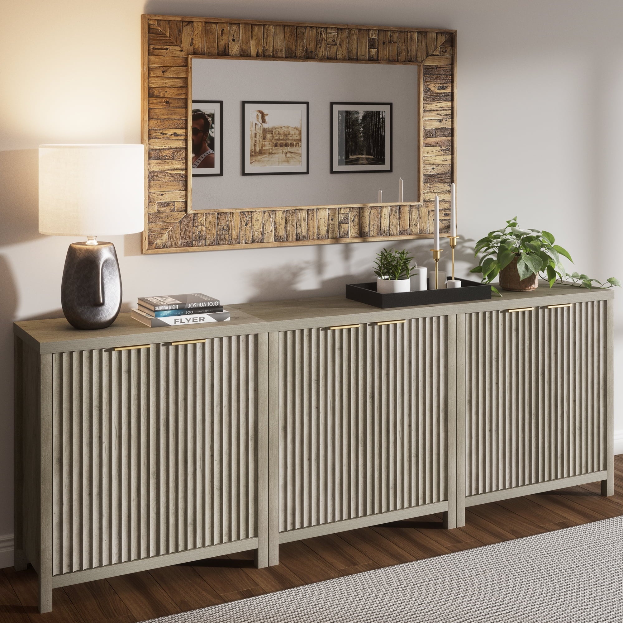 ARKANTOS Sideboard Buffet Cabinet with Fluted Panel Doors and Shelves
