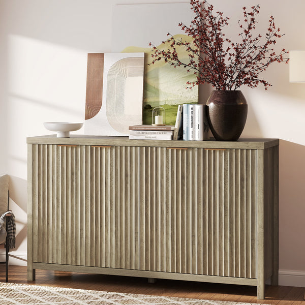 ARKANTOS 4-Door Sideboard Buffet Cabinet with Adjustable Shelves, Wave-pattern Panel, Coastal Oak
