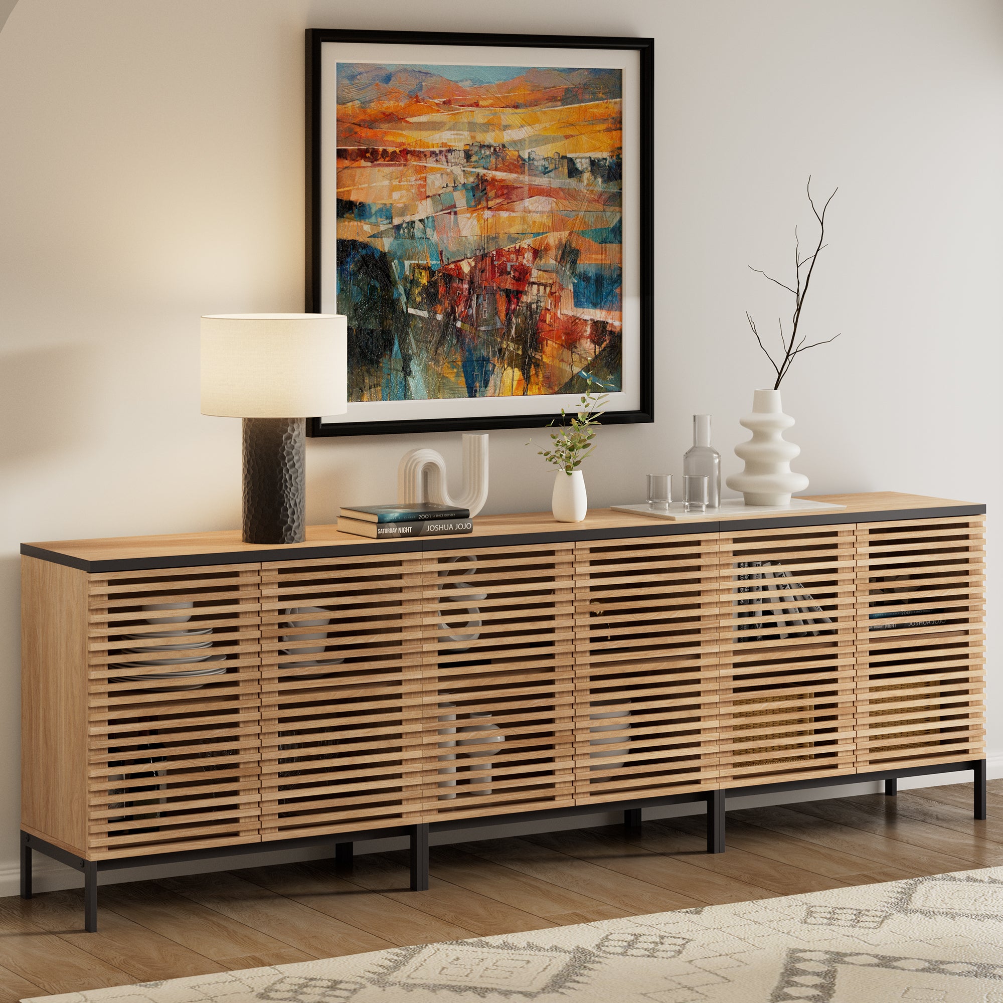 ARKANTOS Sideboard Buffet Cabinet with Grille Doors and Adjustable Shelf