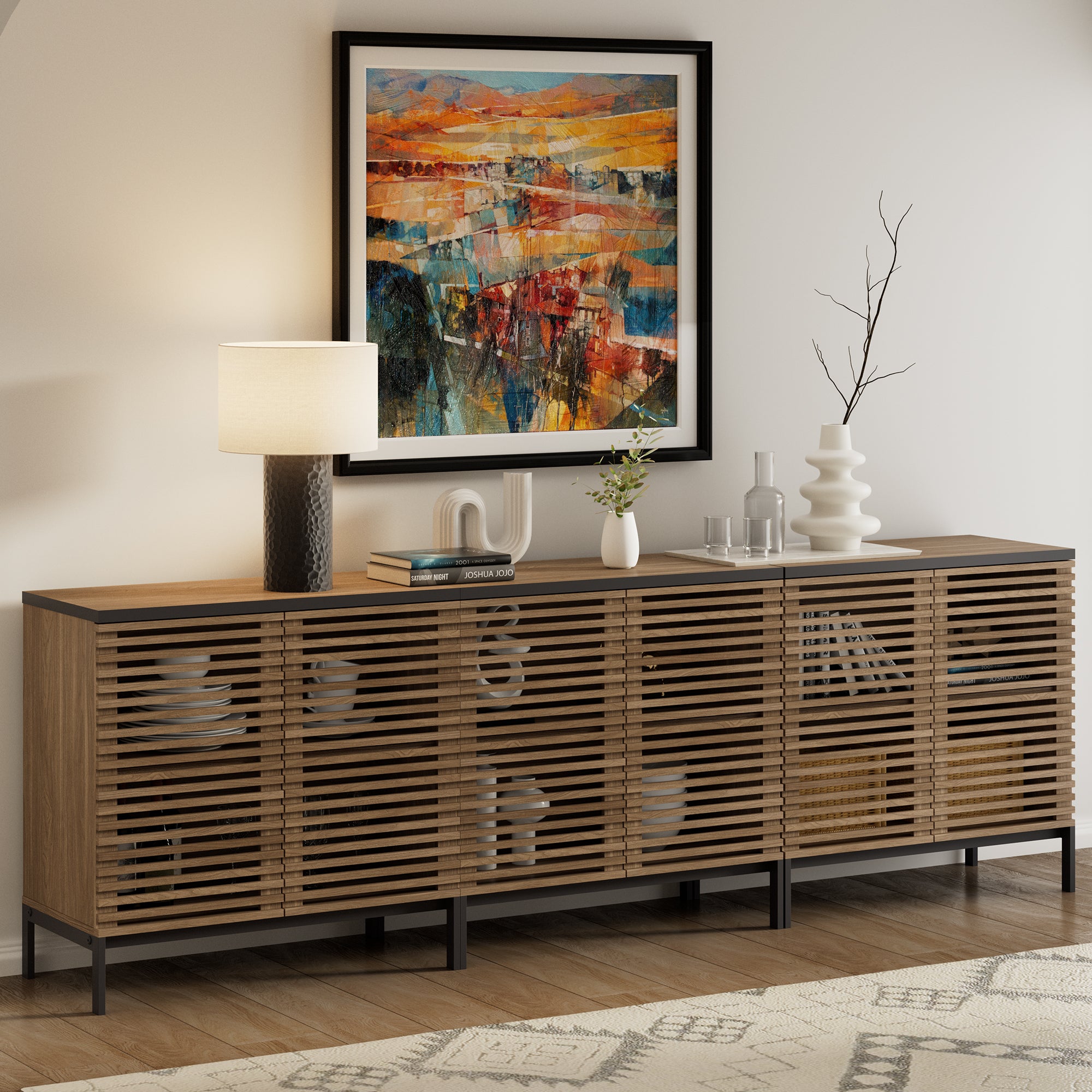 ARKANTOS Sideboard Buffet Cabinet with Grille Doors and Adjustable Shelf