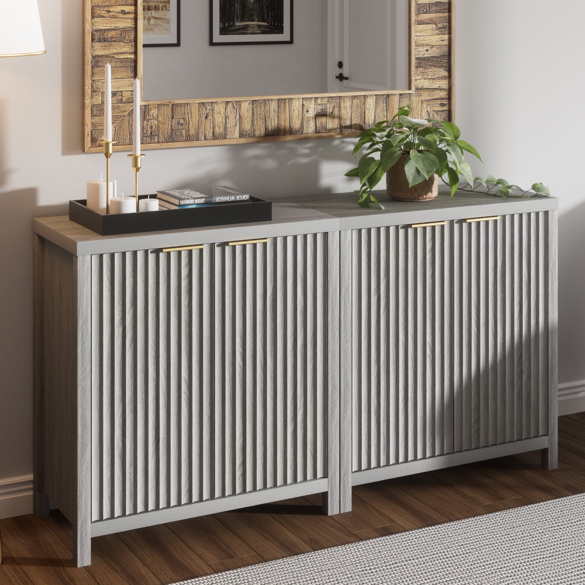 ARKANTOS Sideboard Buffet Cabinet with Fluted Panel Doors and Shelves