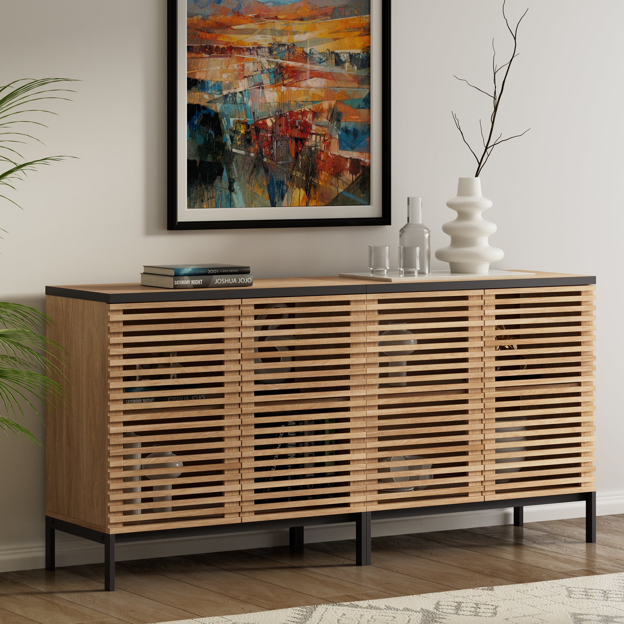 ARKANTOS Sideboard Buffet Cabinet with Grille Doors and Adjustable Shelf