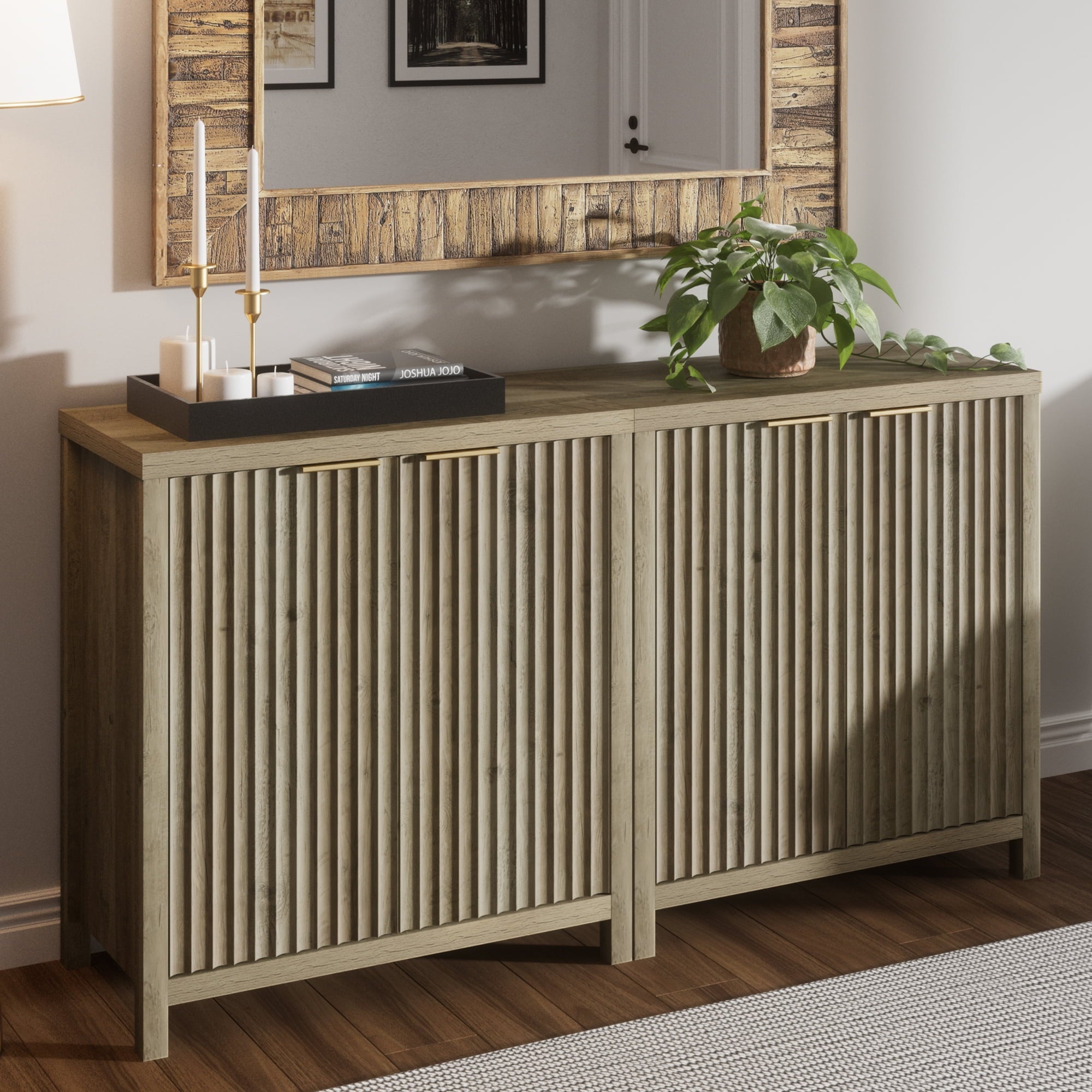 ARKANTOS Sideboard Buffet Cabinet with Fluted Panel Doors and Shelves