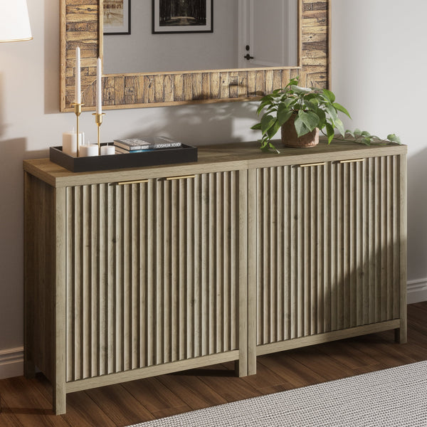 ARKANTOS Sideboard Buffet Cabinet with Fluted Panel Doors and Shelves