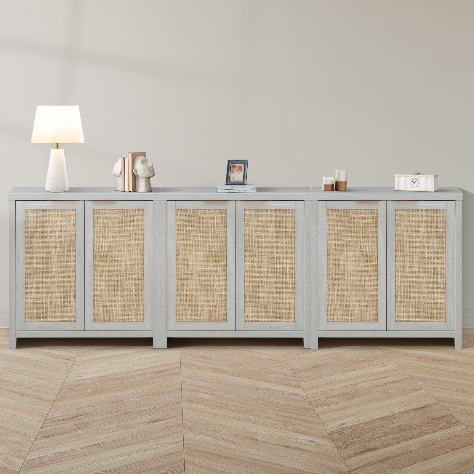 ARKANTOS Rattan Sideboard Buffet Cabinet, Farmhouse Storage Cabinet with Doors