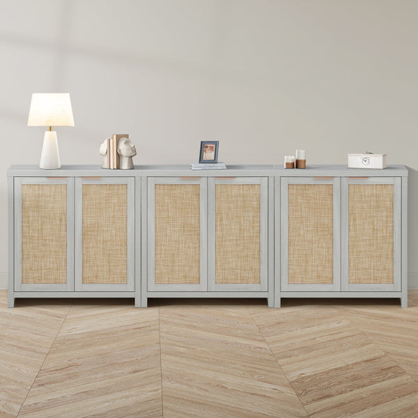 ARKANTOS Rattan Sideboard Buffet Cabinet, Farmhouse Storage Cabinet with Doors