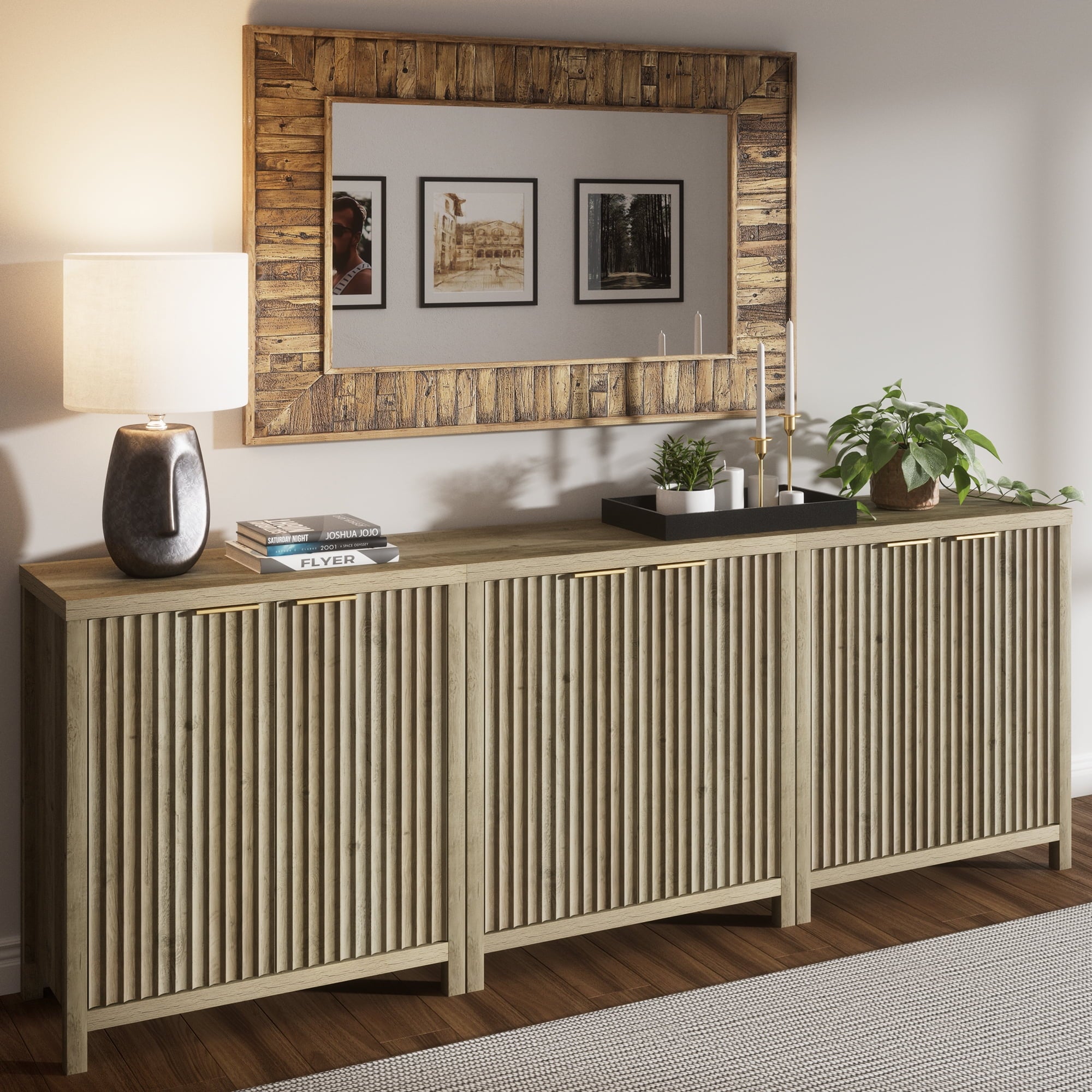 ARKANTOS Sideboard Buffet Cabinet with Fluted Panel Doors and Shelves
