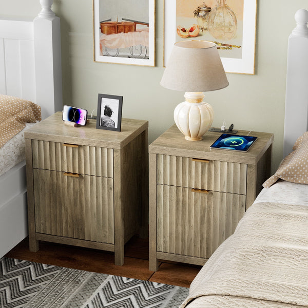 ARKANTOS 2 Drawer Nightstand with Charging Station