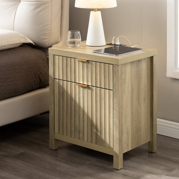 ARKANTOS 2 Drawer Nightstand with Charging Station