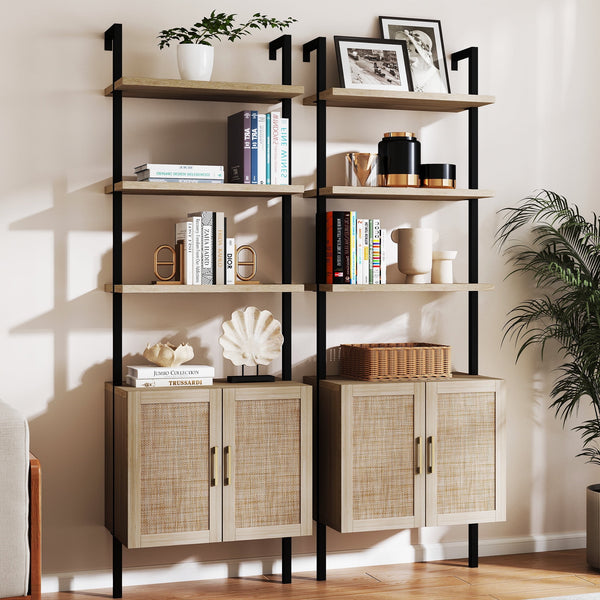 ARKANTOS Ladder Bookshelf 5 Tier Adjustable Shelf Rattan Cabinet Wall Mounted Shelves