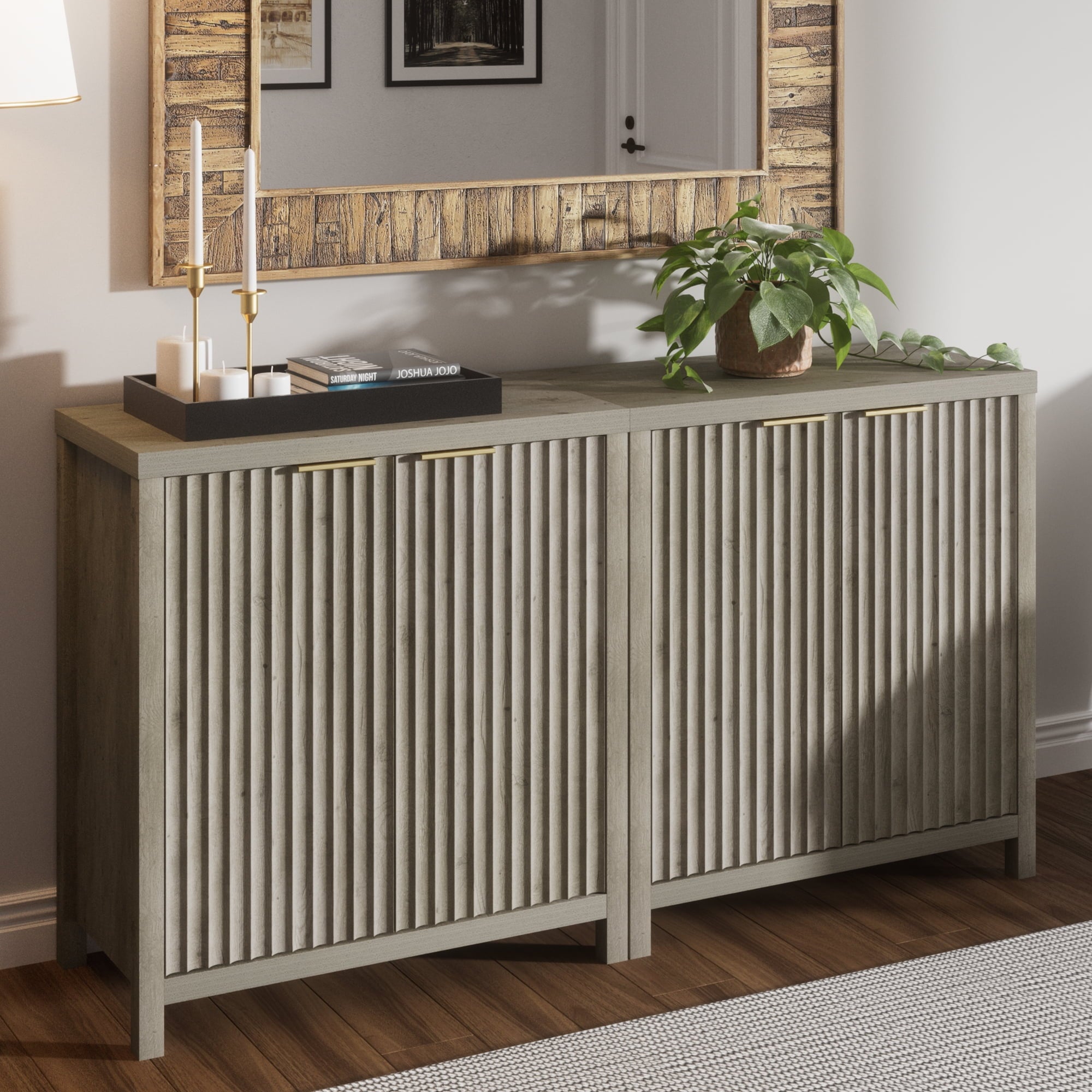 ARKANTOS Sideboard Buffet Cabinet with Fluted Panel Doors and Shelves