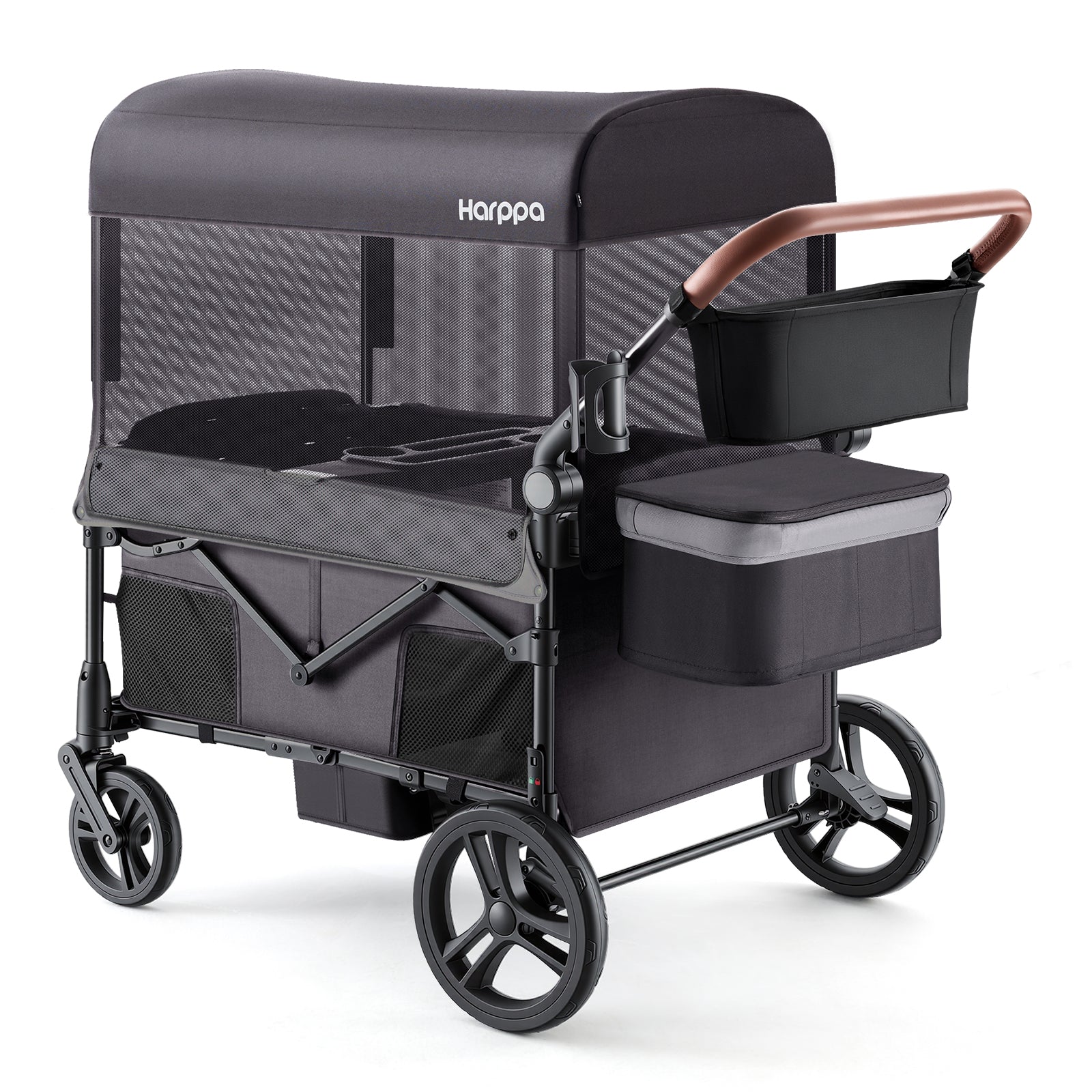 HARPPA Foldable Wagon Stroller for 4 Kids with 5-Point Harness, Canopy